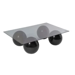 Table basse verre gris rectangulaire - 4 pieds noirs KOCHI