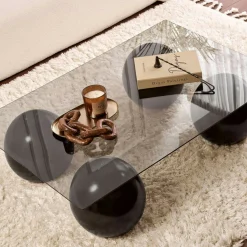 Table basse verre gris rectangulaire - 4 pieds noirs KOCHI