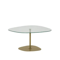 Table basse verre minimaliste forme galet et pied doré TULUM