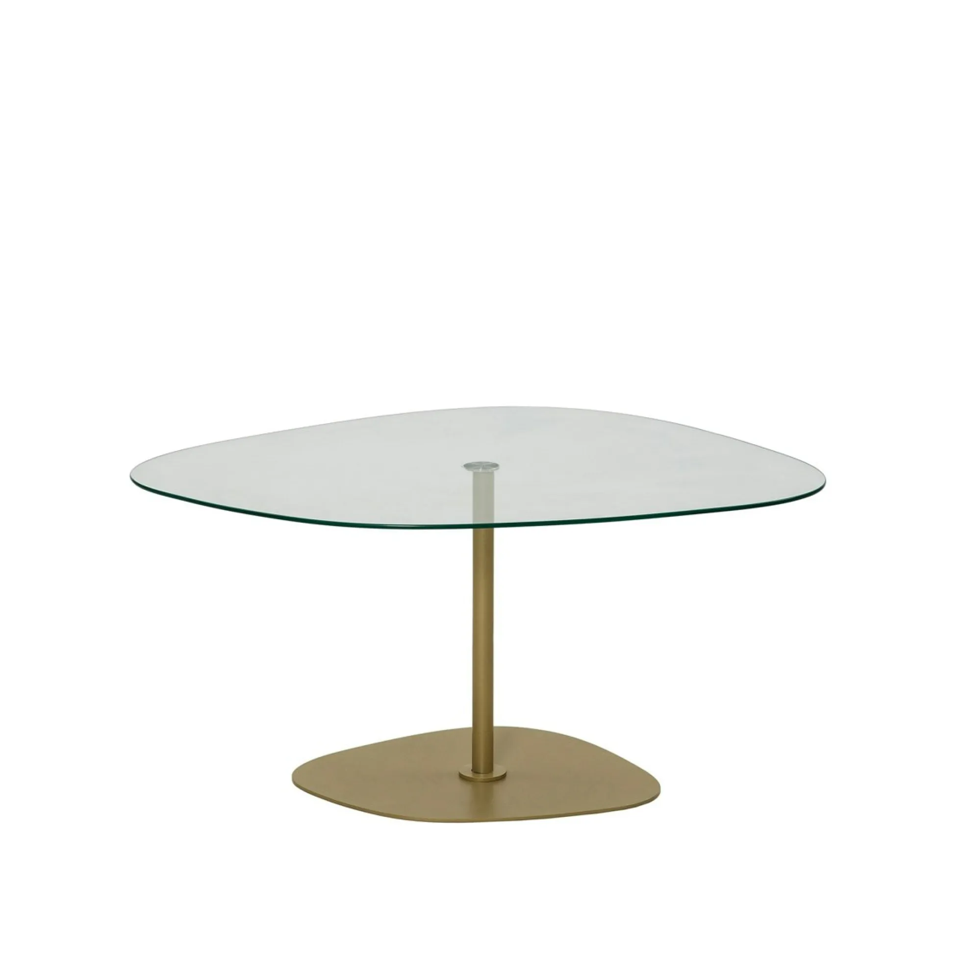 Table basse verre minimaliste forme galet et pied doré TULUM