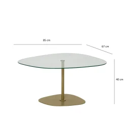 Table basse verre minimaliste forme galet et pied doré TULUM