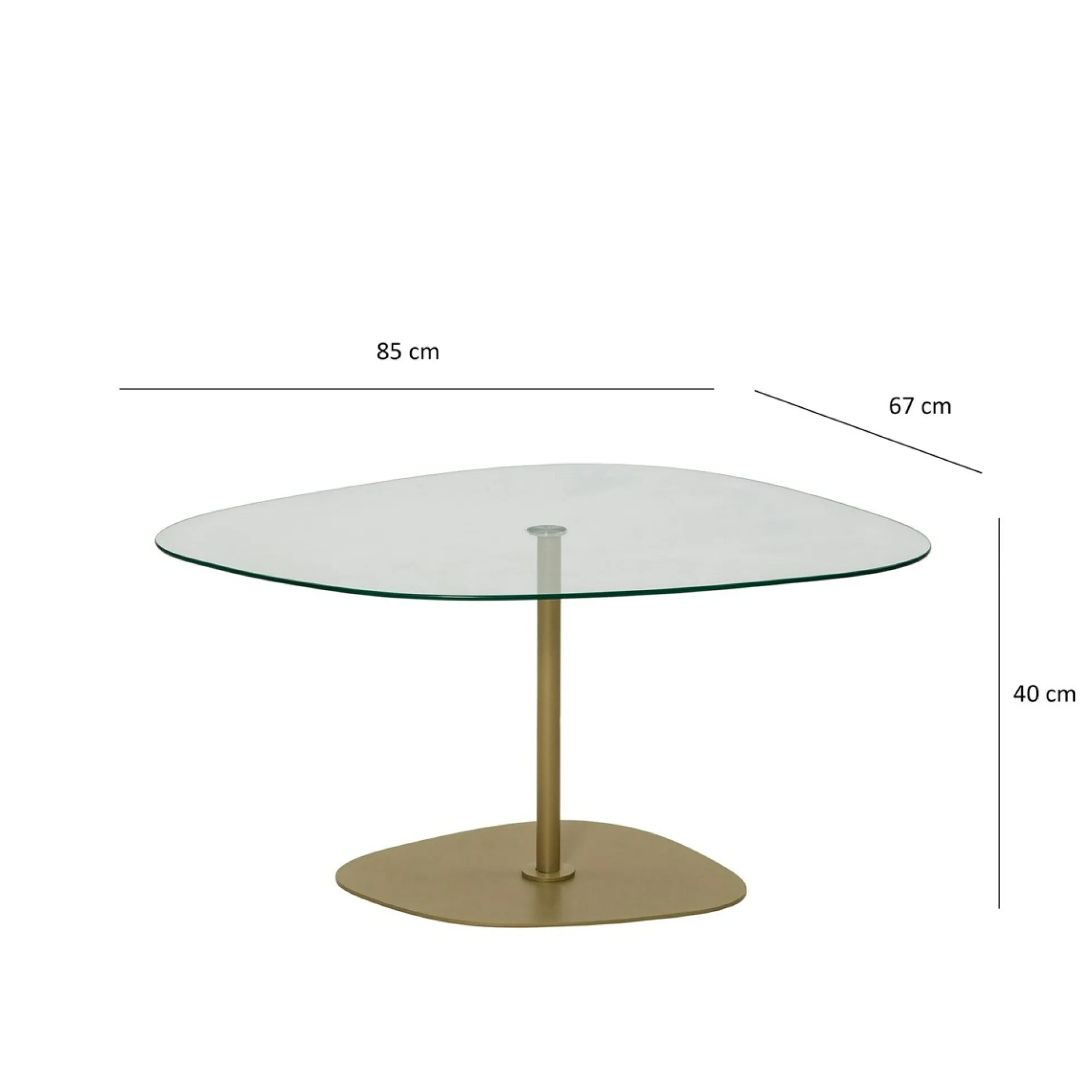 Table basse verre minimaliste forme galet et pied doré TULUM