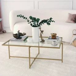 Table basse verre & métal doré - design minimaliste TULUM