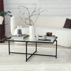 Table basse verre & métal noir - design minimaliste TULUM