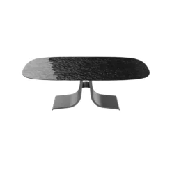 Table basse verre ondulé noir, pied ouvert LIGURIE