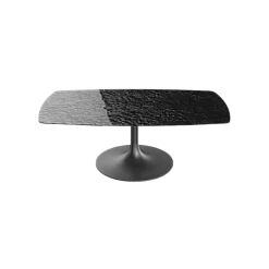 Table basse verre ondulé noir, pied tulipe LIGURIE