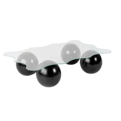 Table basse verre profil ondulé - 4 pieds boules noirs KOCHI