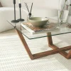 Table basse verre trempé - pied croisé en bois brun LHASA