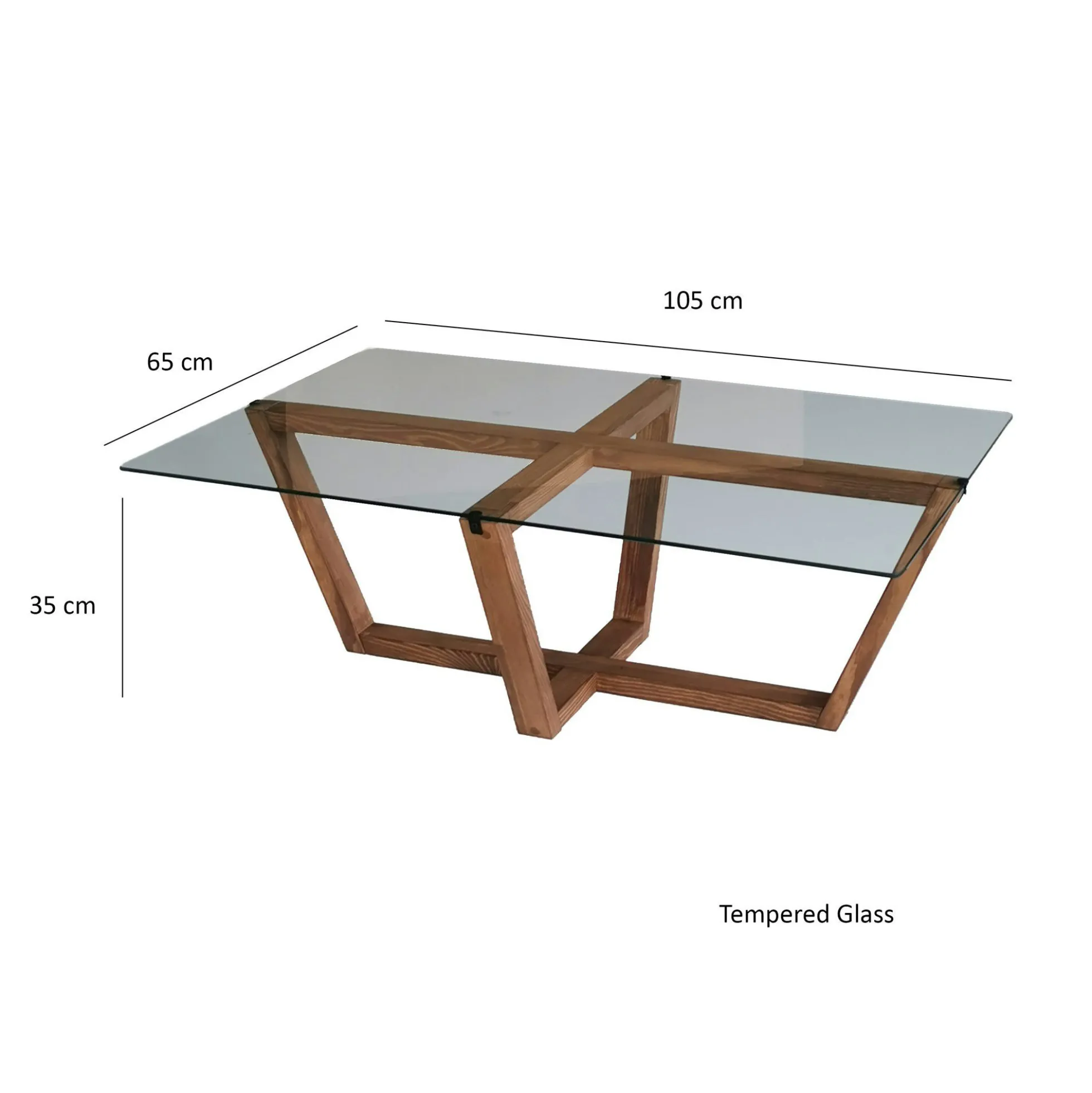 Table basse verre trempé - pied croisé en bois brun LHASA
