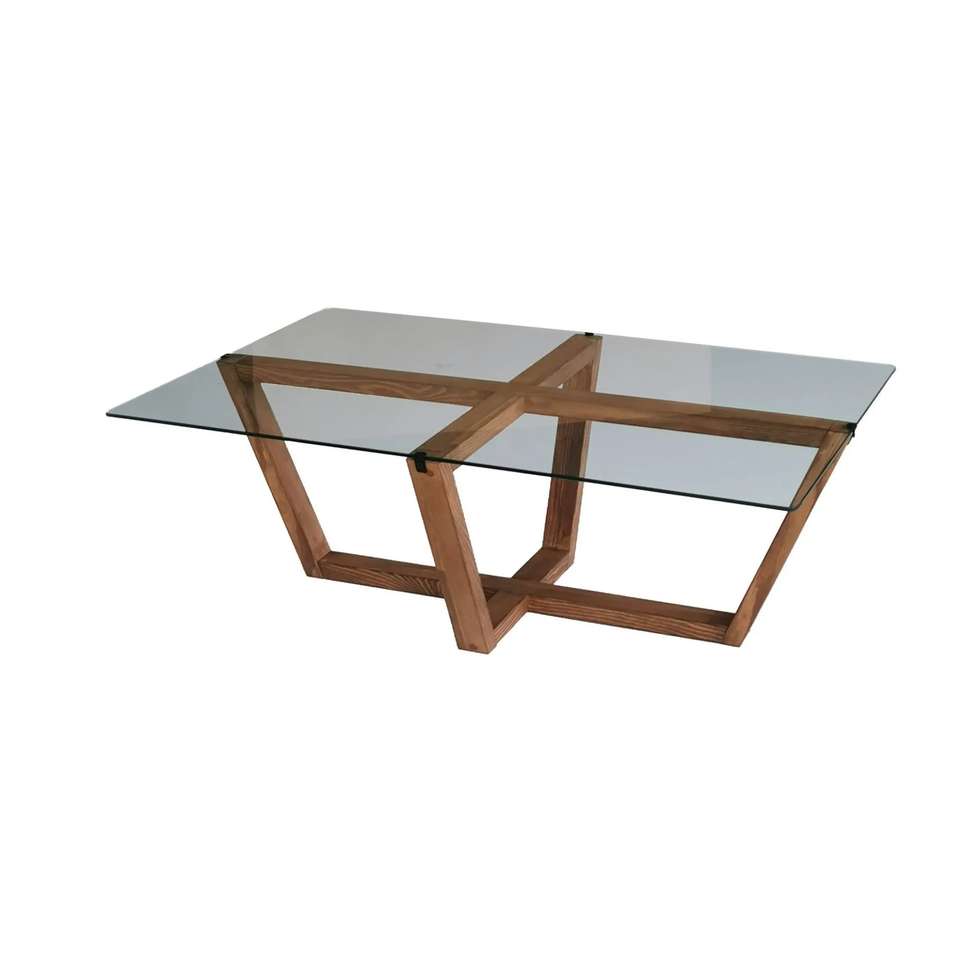 Table basse verre trempé - pied croisé en bois brun LHASA