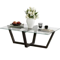 Table basse verre trempé - pied croisé en bois gris foncé LHASA