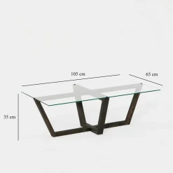 Table basse verre trempé - pied croisé en bois gris foncé LHASA