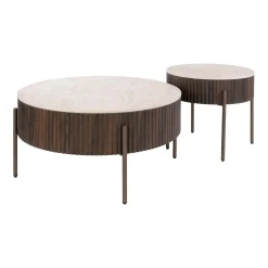 Table basse vintage céramique marbrée pieds bronze (x2) MAHAL