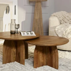 Table basse vintage en bois Ø80 cm CALDERA