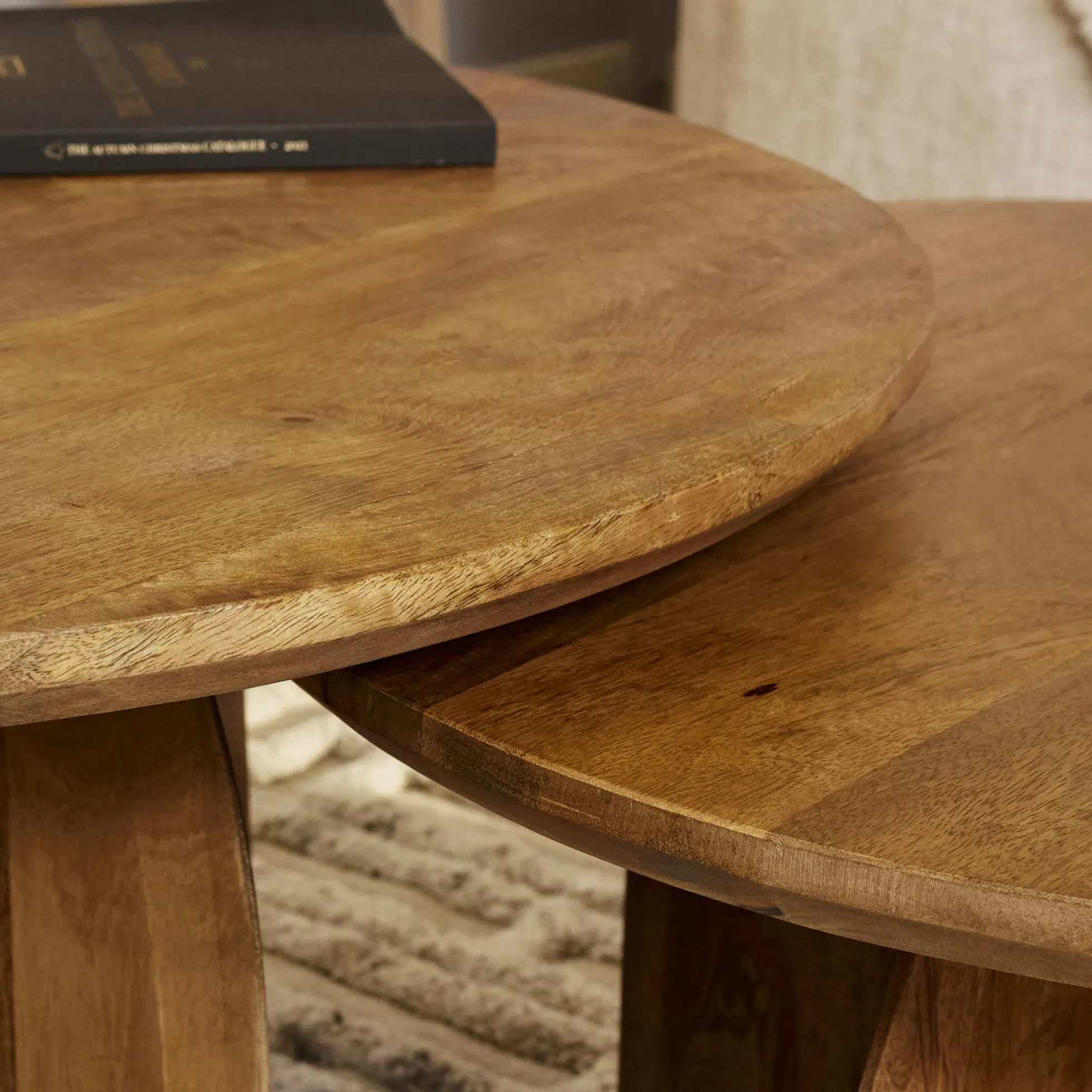 Table basse vintage en bois Ø70 cm CALDERA
