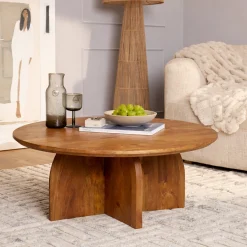 Table basse vintage en bois Ø70 cm CALDERA