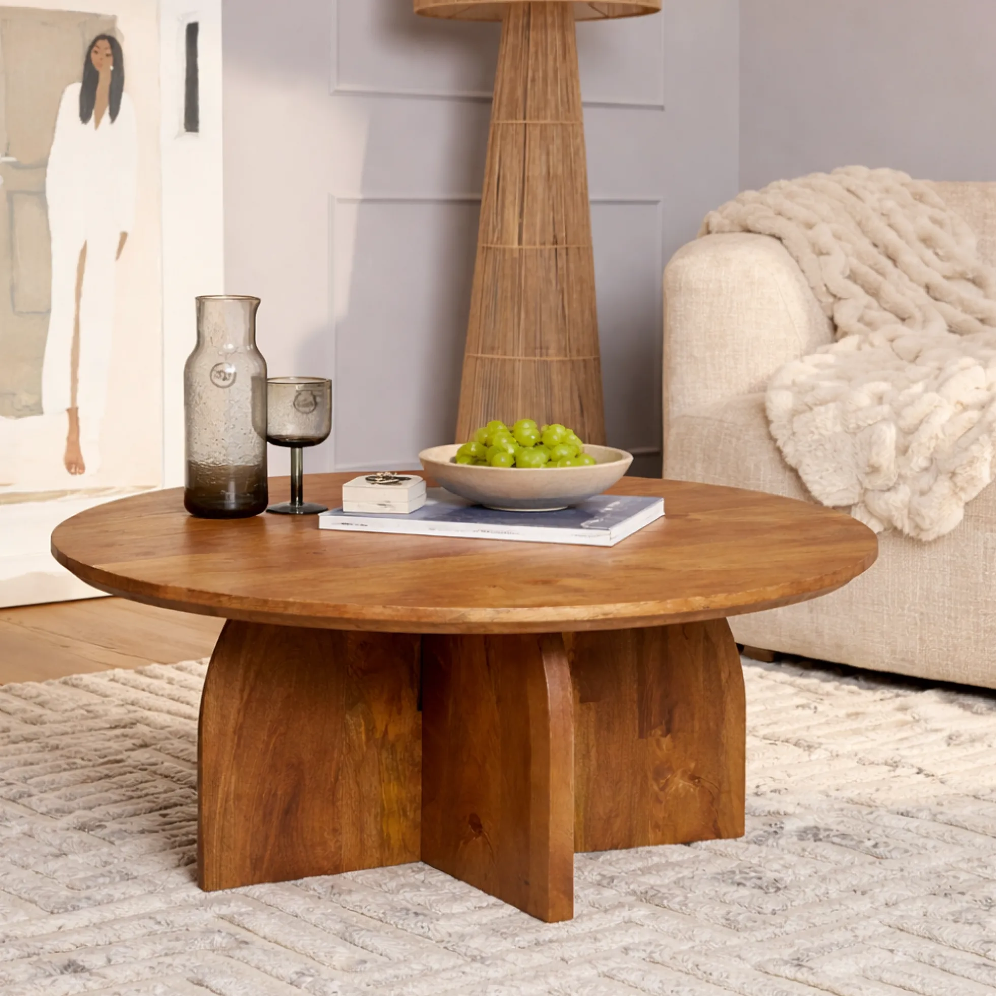 Table basse vintage en bois Ø70 cm CALDERA