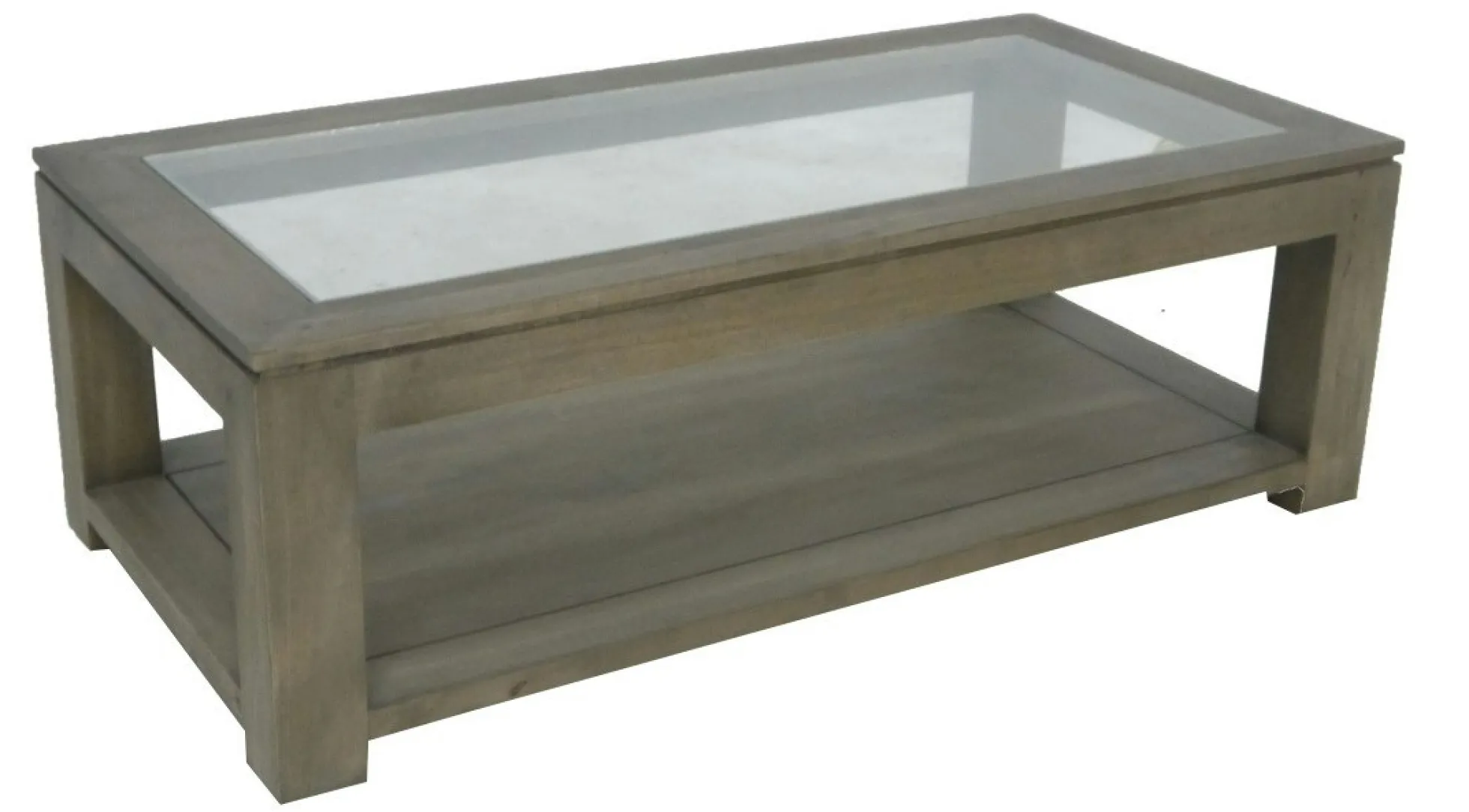 Table basse vitrée hévéa 2 plateaux 120X60cm HELENA