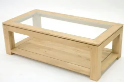 Table basse vitrée hévéa 2 plateaux 120X60cm HELENA