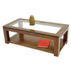 Table basse vitrée hévéa 2 plateaux 120X60cm HELENA
