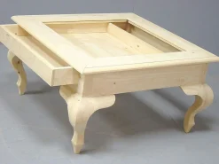 Table basse vitrée Hévéa 1 tiroir, pieds galbés 80x80x46cm MAORI