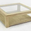Table basse vitrée hévéa 110X110cm HELENA
