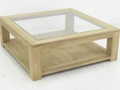 Table basse vitrée hévéa 110X110cm HELENA