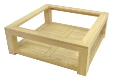 Table basse vitrée hévéa 110X110cm HELENA