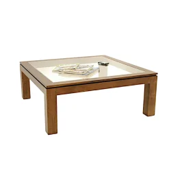 Table basse vitrée hévéa 100X100cm HELENA