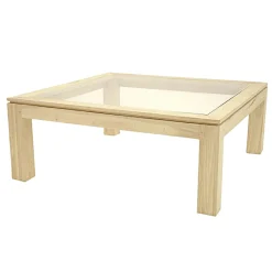 Table basse vitrée hévéa 100X100cm HELENA