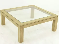 Table basse vitrée hévéa 100X100cm HELENA