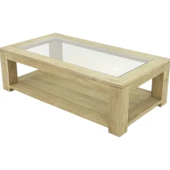 Table basse vitrée hévéa 130X70cm HELENA