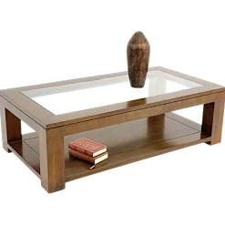 Table basse vitrée hévéa 130X70cm HELENA