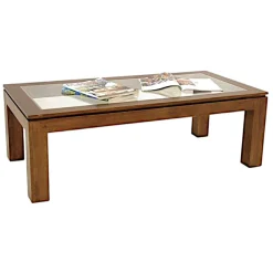 Table basse vitrée hévéa 120X60cm HELENA