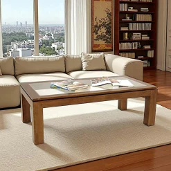 Table basse vitrée hévéa 120X60cm HELENA