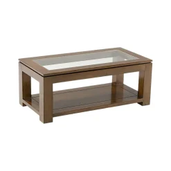 Table basse vitrée hévéa 100X50cm HELENA