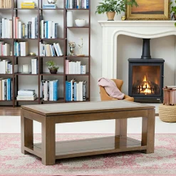Table basse vitrée hévéa 100X50cm HELENA
