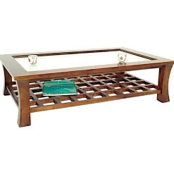 Table basse vitrée hévéa 130x80cm MAORI