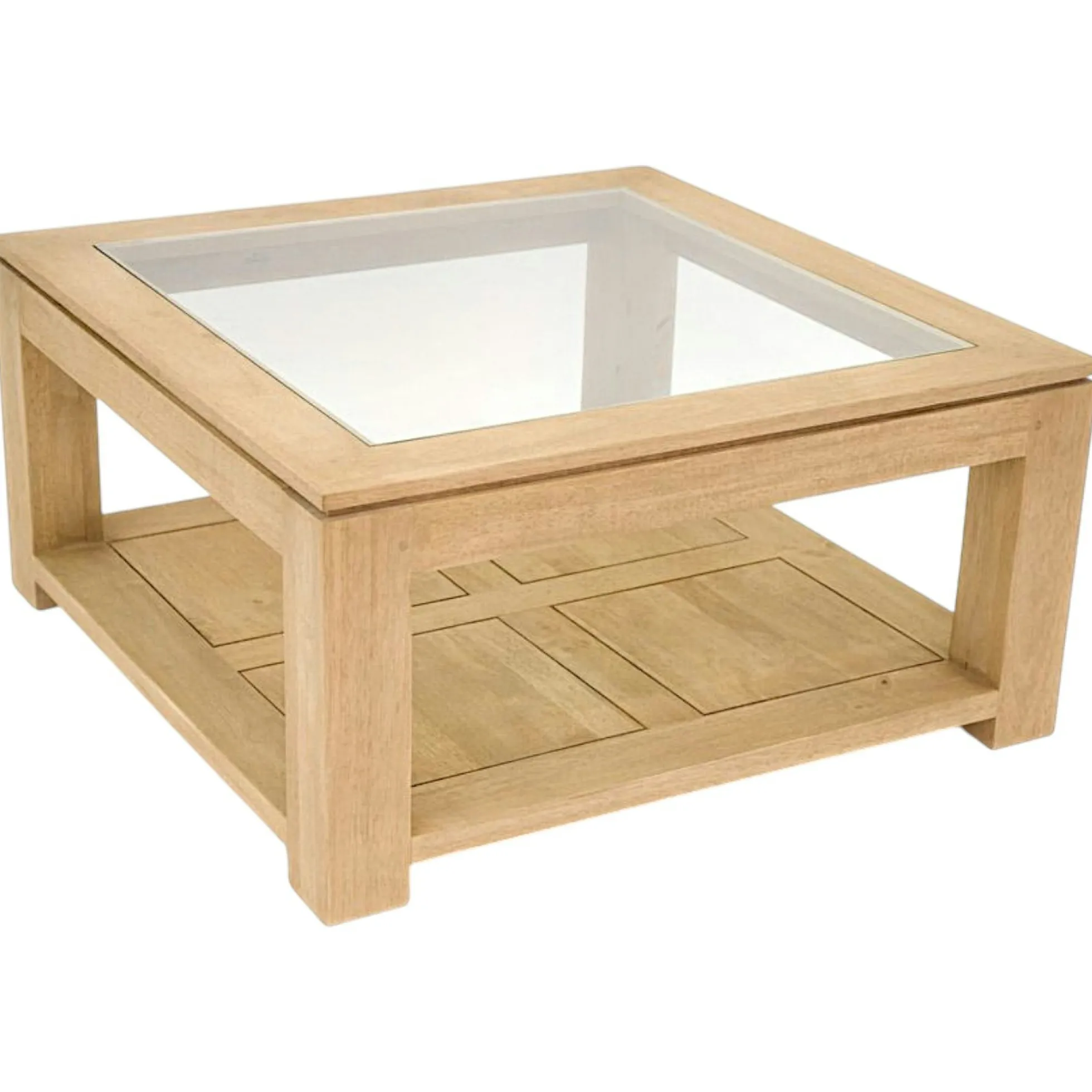 Table basse vitrée hévéa 80X80xm HELENA