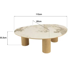 Table basse 110x80cm plateau céramique pieds bois clair LINEA