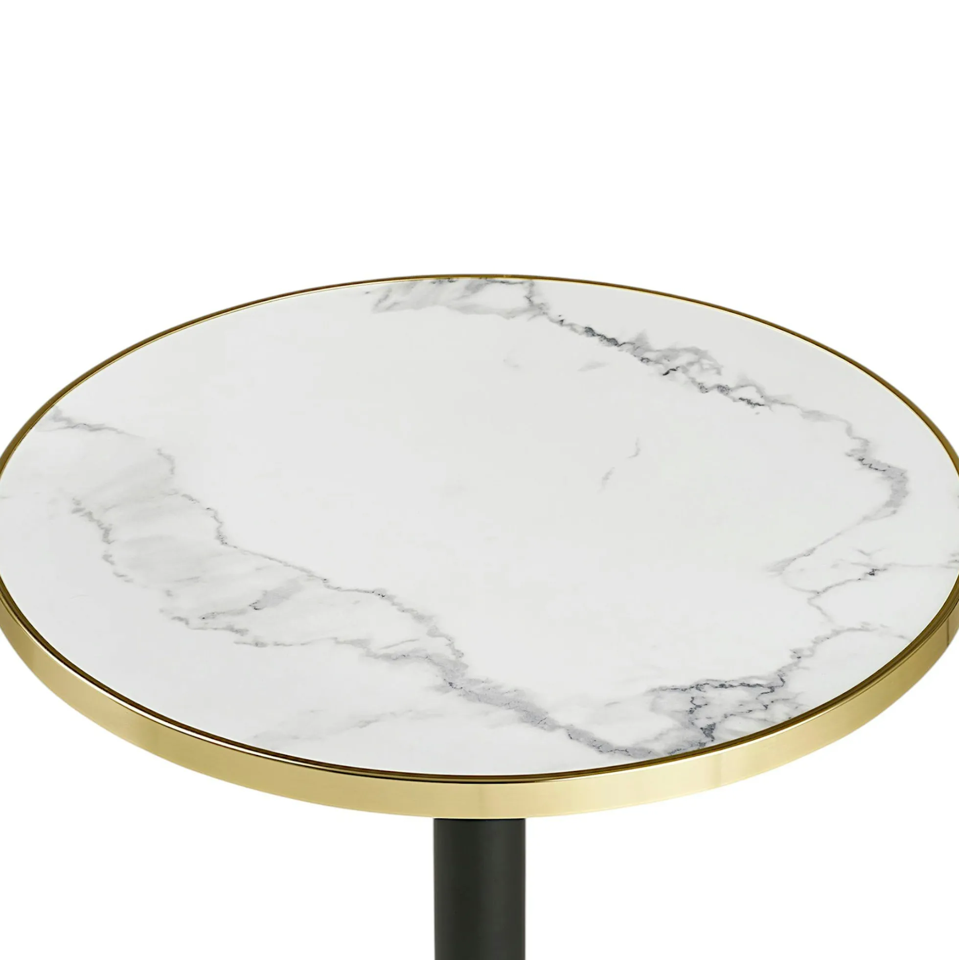 Table bistrot ronde effet marbre blanc pied alu Ø60 cm TORANO