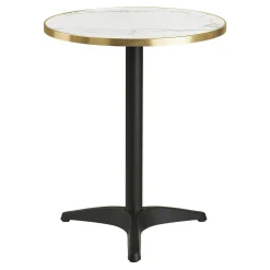 Table bistrot ronde effet marbre blanc pied alu Ø60 cm TORANO