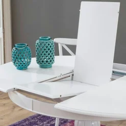 Table blanche extensible - ⌀118/158 cm, pied tourné TENA