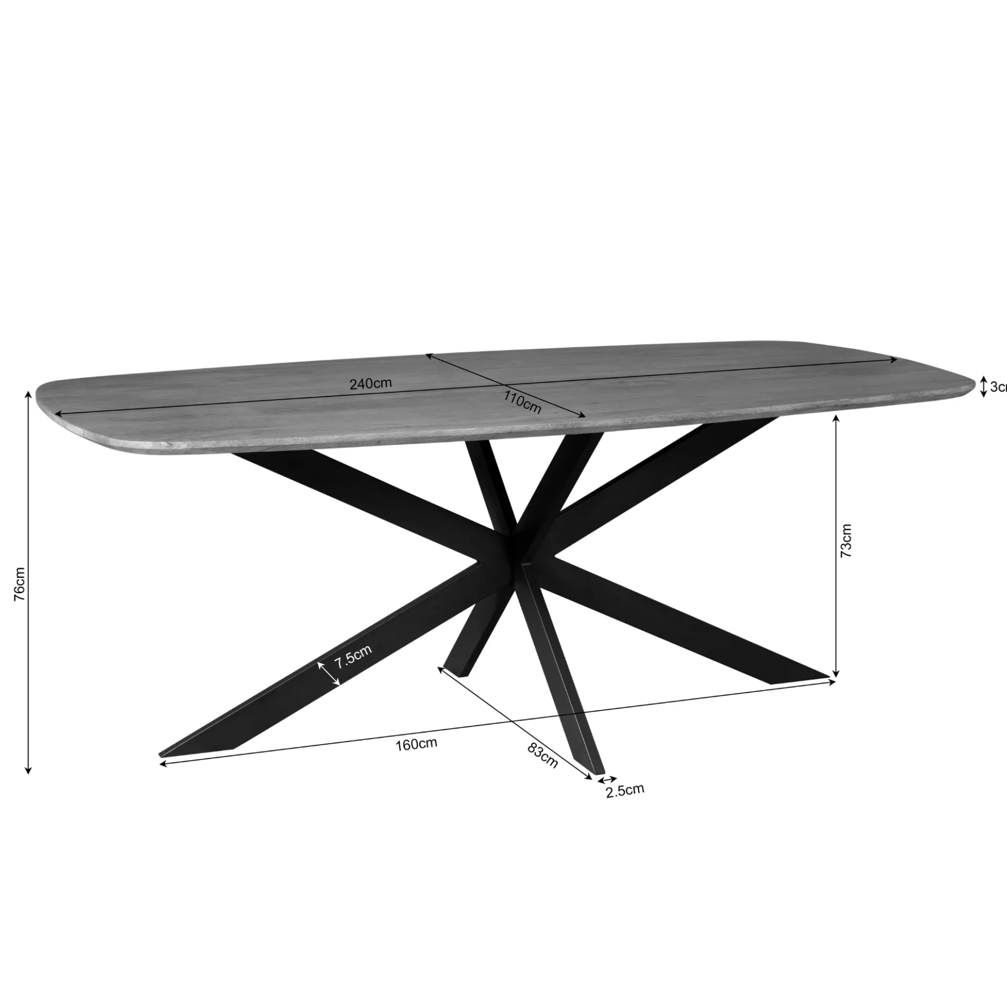 Table bords arrondis bois noir 240 cm UTAH