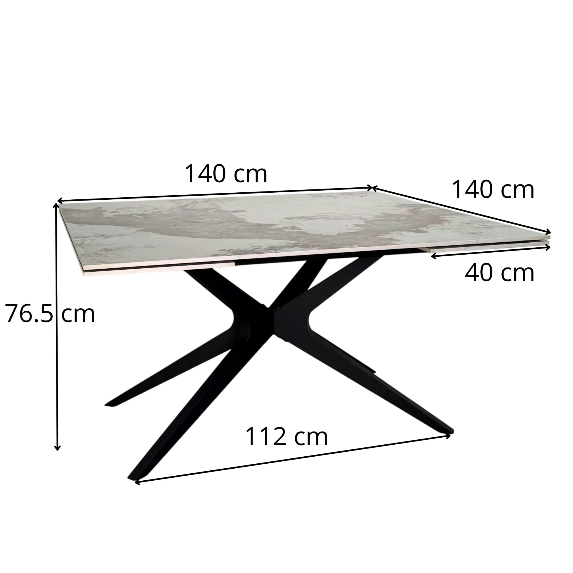 Table carrée céramique effet marbre blanc 140-220 cm LOMBARDIE