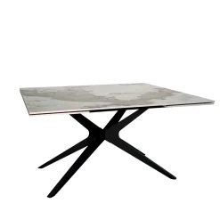 Table carrée céramique effet marbre blanc 140-220 cm LOMBARDIE