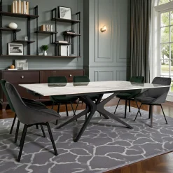 Table carrée céramique effet marbre blanc 140-220 cm LOMBARDIE