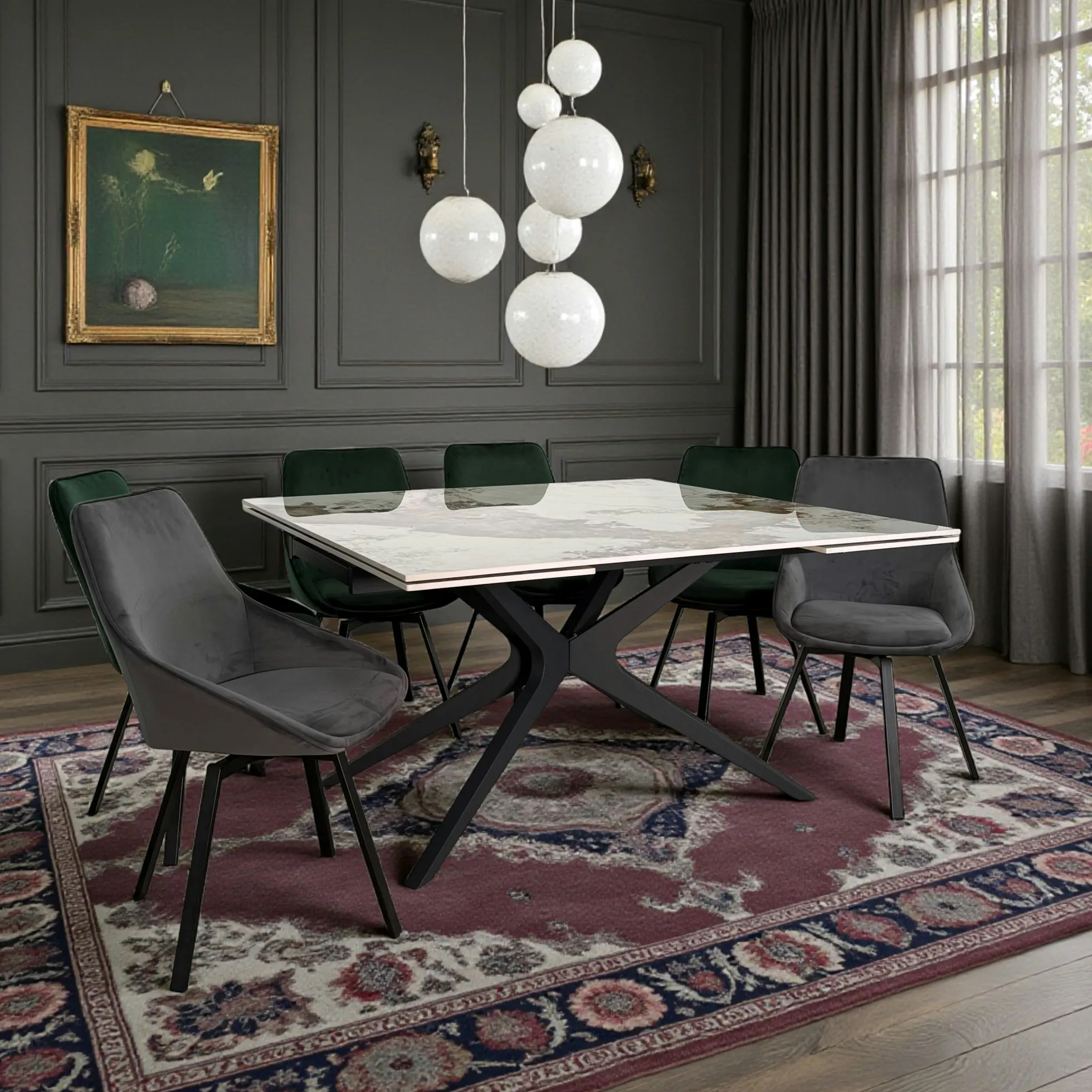 Table carrée céramique effet marbre blanc 140-220 cm LOMBARDIE