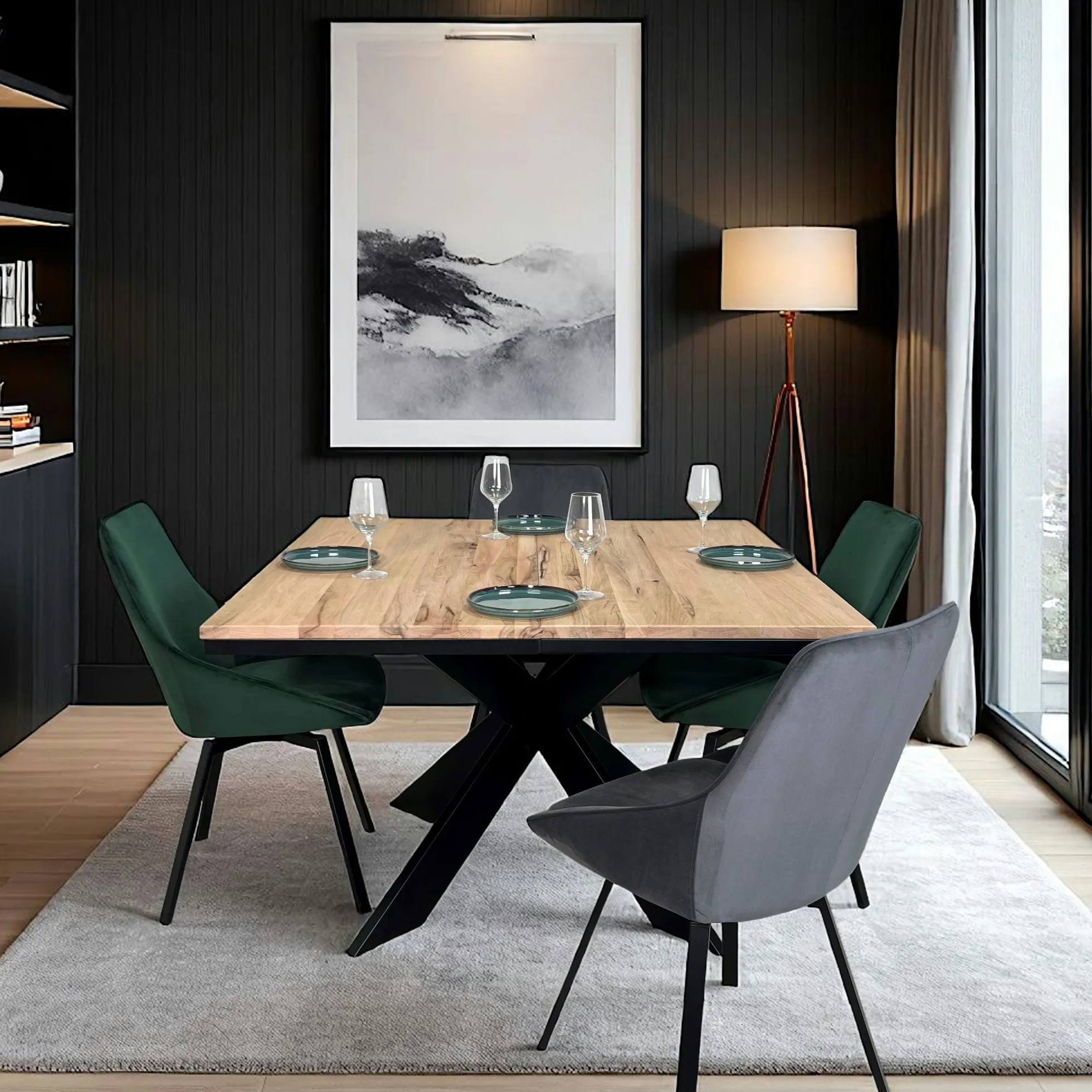 Table carrée extensible en chêne blanc 120 cm PALERME