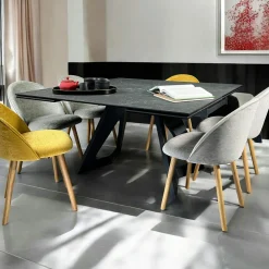 Table carrée extensible en céramique marbrée anthracite 140-220 cm LOMBARDIE